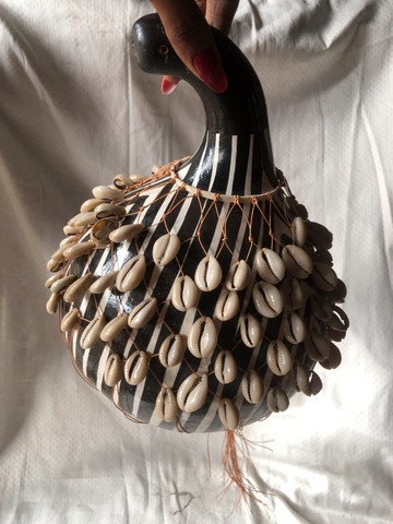 Decor cowrie shaker/ African musical shaker inspired zebra print home decor