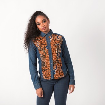 Chemise pour femmes en Denim avec une touche de wax