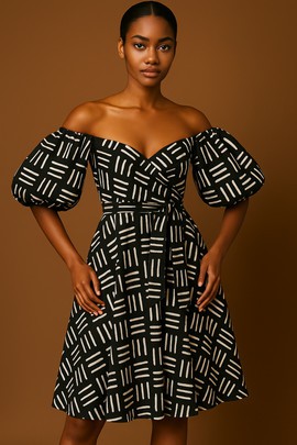 Black and white flared dress, Marie.