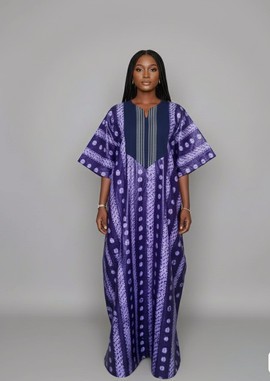 Elegant Purple and Black Patterned Maxi Dress