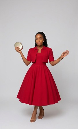 Two piece dress set | red midi dress | church dress