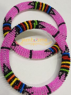 Set of two, pink and multi colored beaded Bracelet for women,Native masai Zulu bracelet