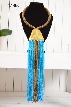 Collier à franges bleu africain | Bijoux en perles africaines | Cadeau pour elle