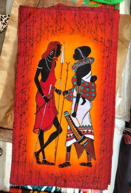 Décoration murale ethnique représentant un couple masaï en batik à la cire, idée de cadeau de mariage