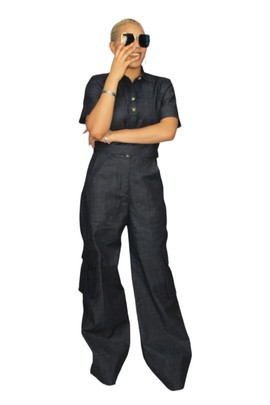 Wide Cut Jeans Pants with Button Down Shirt