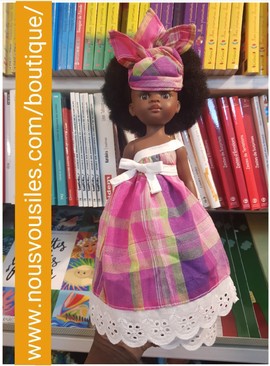 Black doll Ilany Colibri Dolls - Pink Madras - Adjustable dress