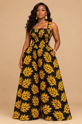Combinaison palazzo sans manches à jambes larges en imprimé africain avec encolure carrée