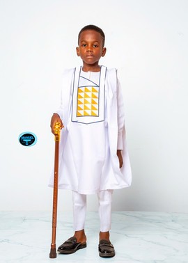 Manuel Fashion White Elegance Agbada Set