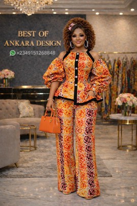 Ensemble pantalon de luxe imprimé roses Ankara – Tenue élégante deux pièces