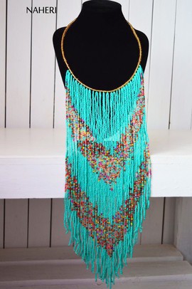 African Beaded Fringe Necklace | Handmade jewelry | Romantic tribal Necklace