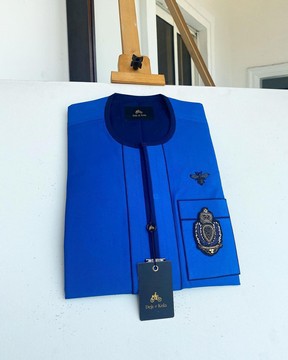 A royal blue with navy blue mix kaftan, hand embroidery patch detailing