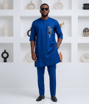 Best Men's Kaftan Styles Nigeria – Blue 3/4 Sleeve Premium Outfit
