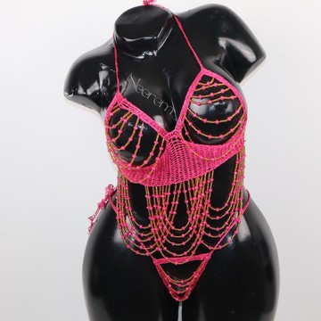 Lingerie élégante et raffiné fait main,Nuisette tricoté perlée artisanale,