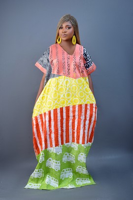 Robe africaine Adire Boubou avec détail col Aso Oke