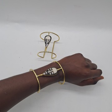 2 Handmade Brass Mask Cuff Bracelets, Maasai African Statement Cuff Bangles