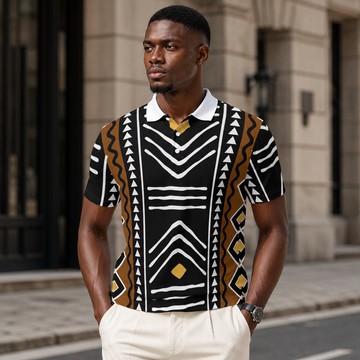 African Abstract Arrow Pattern Men's Heavyweight Polyester Polo Shirt | Graphic African Fashion