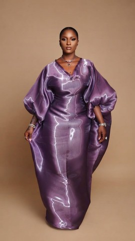 Mikado Sheen Boubou Kaftan Dress with Voluminous Sleeves