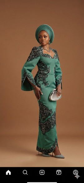 Elegant Green Aso Oke Gown