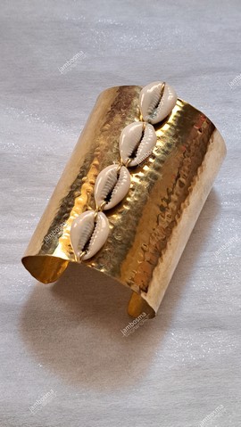 Brass cuff, African cowrie shell cuff , statement bracelet
