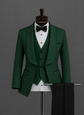GREEN EMBELISHED SHAWL LAPEL JACQUARD SUIT..................BEST SELLER