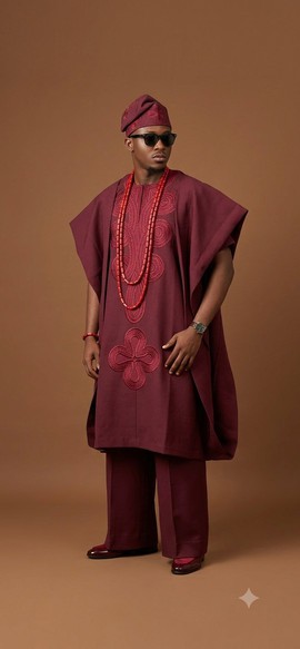 Agbada classique bordeaux