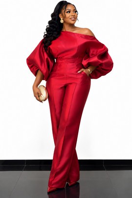 Ensemble deux pièces de luxe en satin rouge – Élégant