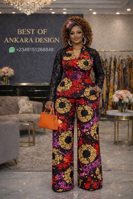 Ensemble de luxe composé d’un haut péplum Ankara et d’un pantalon – Tenue africaine 2 pièces pour femme