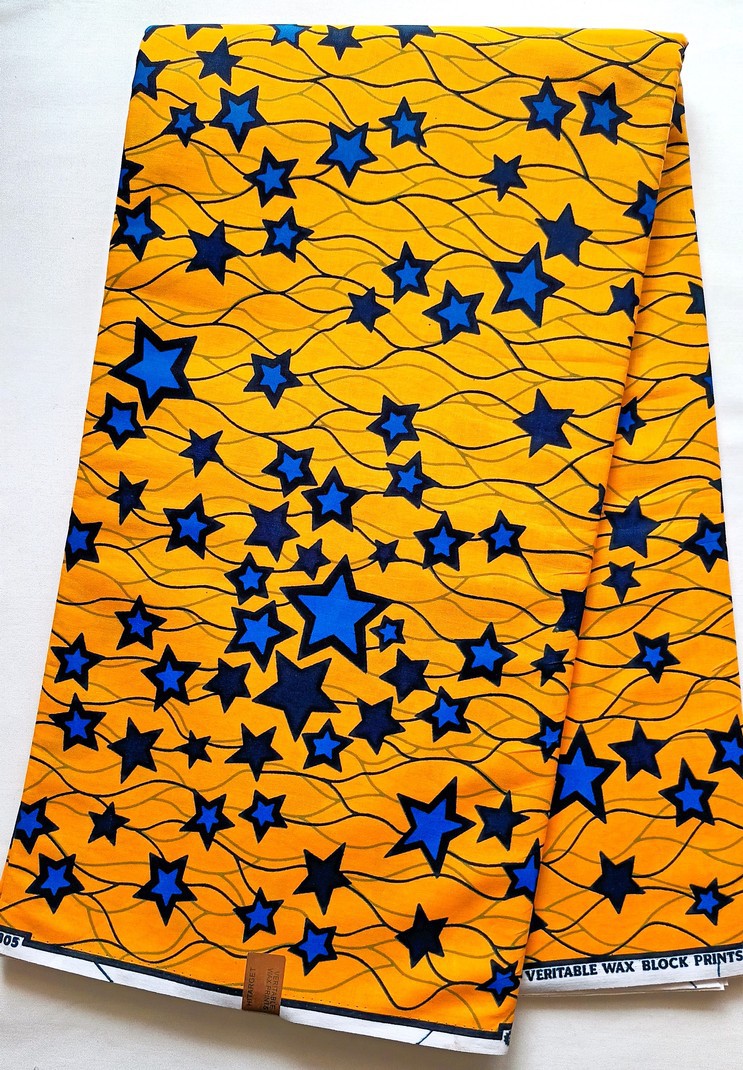 100% cotton Star Wax fabric, yellow Ankara wax, yellow loincloth, blue -  ANKA