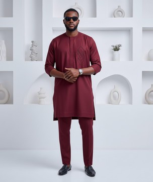 Best Men's Kaftan Styles Nigeria – Burgundy 3/4 Sleeve Premium Outfit