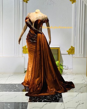 Robe longue en velours orange avec train, robes de bal, robes de femmes africaines