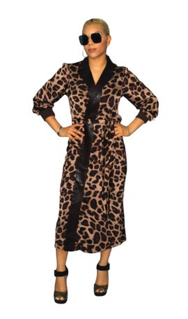 Animal Print Dress with Faux Leather Trimmings, Womens Clothing, African Womens Clothing.