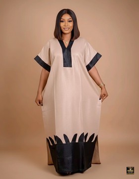 Boubou en satin de soie champagne et noir