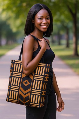 Mudcloth African Print Tote Bag | Tribal Arrow Pattern  | Large Capacity