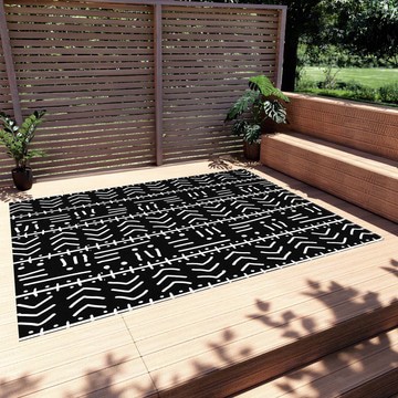 African Outdoor Rug Mudcloth Black &amp; White Carpet (LARGER SIZES AVAILABLE)