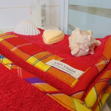 Lot de serviettes et un gant de toilette "Molocoil" éponge rouge Fait main