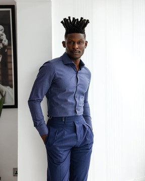 A brushed Navy blue business shirt.