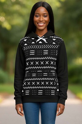 African Tribal Pattern Hoodies Black and White Print