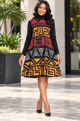 Robe tunique à col roulé pour femme en bogolan | Mode à imprimé africain | Bynelo
