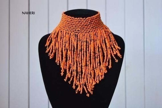 African Maasai Beaded Choker Necklace | African tribal Necklace | Orange Necklace