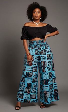 Plus Size Multicolor Tie-Knot Geometric Wide-Leg Pants