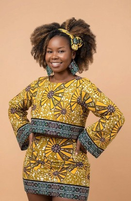 Mustard Yellow Ankara Long Sleeve Mini Dress with Waist Belt Panel &amp; Statement Flower Print