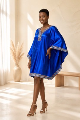 Mid-length bat print silk dress