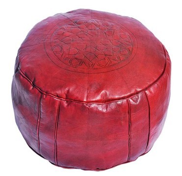 Grand pouf en vrai cuir Naturel Rouge