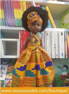 Ilany Colibri Dolls Black Doll - Kenté Orange - Adjustable Dress