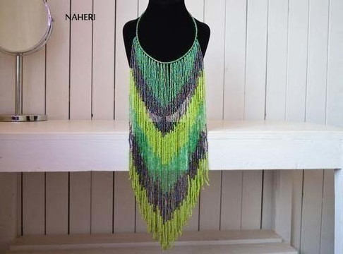 African Beaded Fringe Necklace | Handmade jewelry | Romantic tribal Necklace
