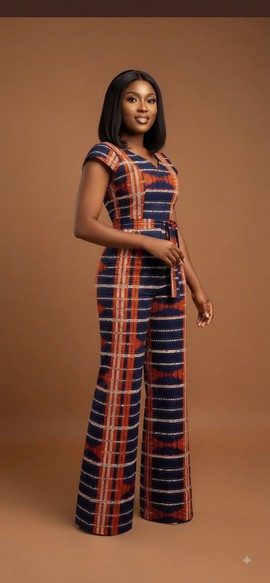 Rust &amp; Navy Plaid Jumpsuit