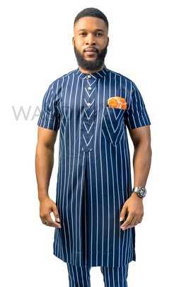 Blue Striped African Men Suit, Striped Blue Suit, 2PC African Mens Clothing, African Men Suit