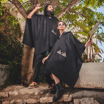 Traditional Tunisian cape for women, black with Berber motifs