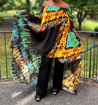 Black Multicolor Sheer Off Shoulder High Low Sleeveless Tunic