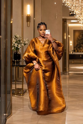 Robe boubou de luxe dorée, boubou en brocart/damas/Mikado, tenue de réception, de mariage ou d’église